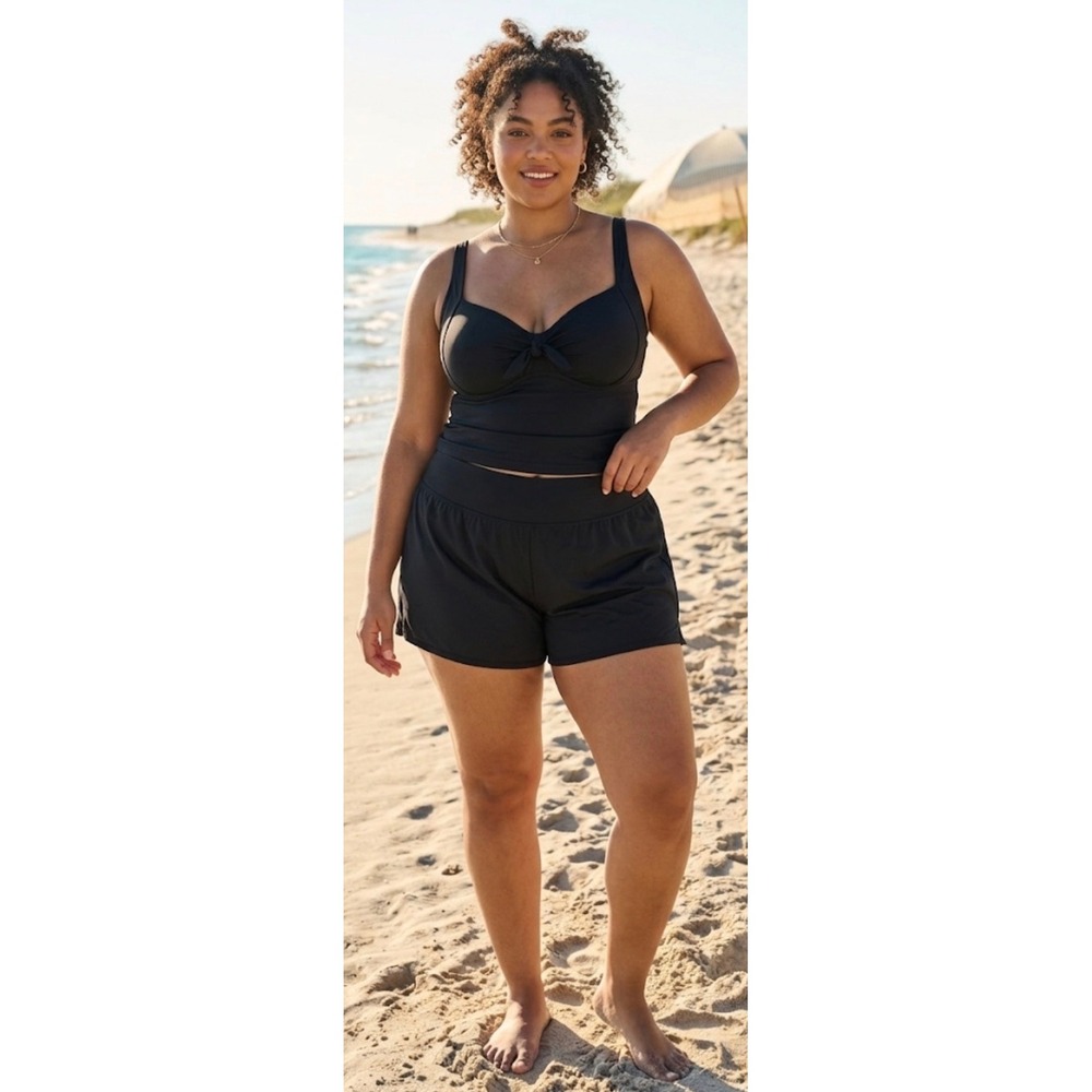 Swim Solutions‎ Womens Black High Waisted Swim Shorts Built-in Brief 20W NEW
